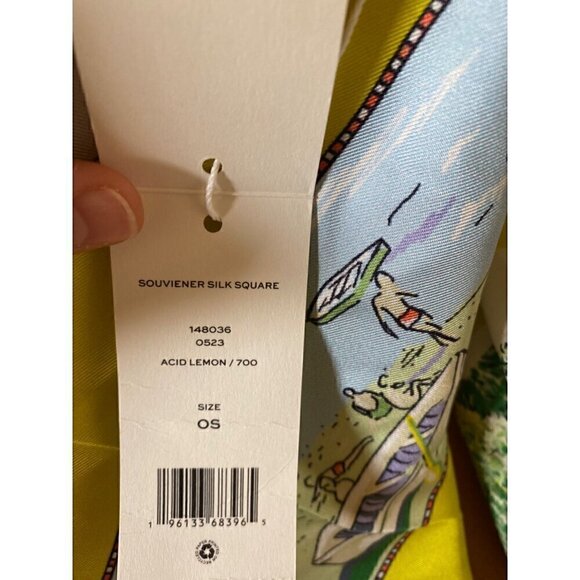 tory burch souvenir silk square scarf acid lemon 36"x36" yellow blue beach ocean - Picture 4 of 13
